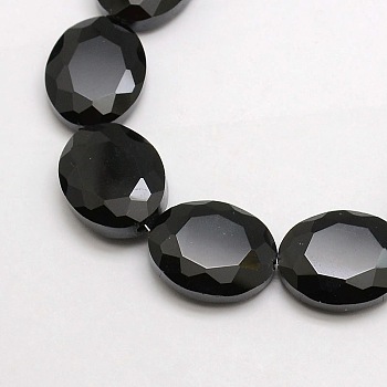 Crystal Glass Oval Beads Strands, Faceted, Black, 20x16x8mm, Hole: 1mm, about 35pcs/strand, 27.5 inch