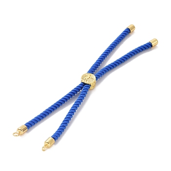 Cotton Cord Bracelet Making, with Brass Findings, Flat Round with Tree of Life, Real 18K Gold Plated, Blue, 8-5/8 inch(22cm), Hole: 2mm