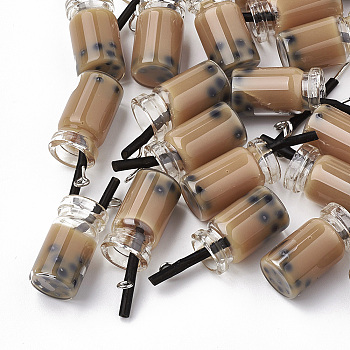 Glass Bottle Pendants, with Resin Inside, Imitation Bubble Tea/Boba Milk Tea, Peru, 27x12x10mm, Hole: 1.8mm