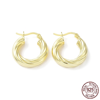 925 Sterling Silver Hoop Earrings, Twist Wire, with S925 Stamp, Real 18K Gold Plated, 25x5x21mm