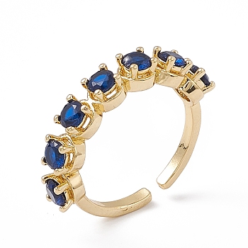 Cubic Zirconia Open Cuff Ring, Golden Brass Jewelry for Women, Dark Blue, US Size 6 1/4(16.7mm)