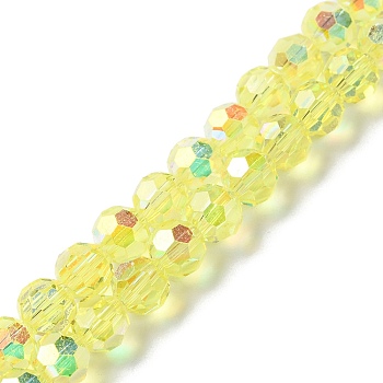Electroplate Glass Beads Strands, AB Color Plated, Faceted, Rondelle, Light Yellow, 8x7.3mm, Hole: 1.4mm, about 70pcs/strand, 20.28''(51.5cm)