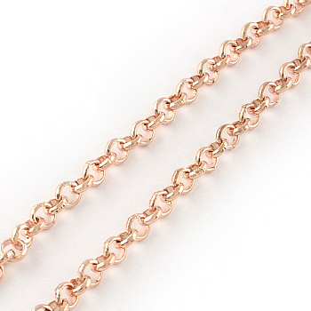 Iron Rolo Chains, Belcher Chain, Unwelded, with Spool, Rose Gold, 8x2.5mm, about 82.02 Feet(25m)/roll