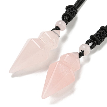 Natural Rose Quartz Conical Pendulum Pendant Necklace with Nylon Cord for Women, 27.56 inch(70cm)