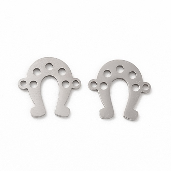 201 Stainless Steel Connector Charms, Hollow Horse Shoes Links, Stainless Steel Color, 14.5x14.5x1mm, Hole: 1.4mm