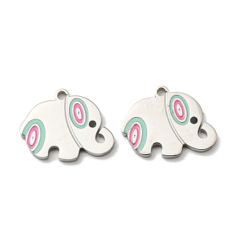 304 Stainless Steel Charms, with Enamel, Elephant Charms, Stainless Steel Color, 12x15x1mm, Hole: 1.4mm