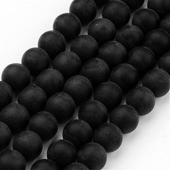 Frosted Glass Bead Strands, Round, Black, 6mm, Hole: 1mm, about 68pcs/strand, 15.7 inch