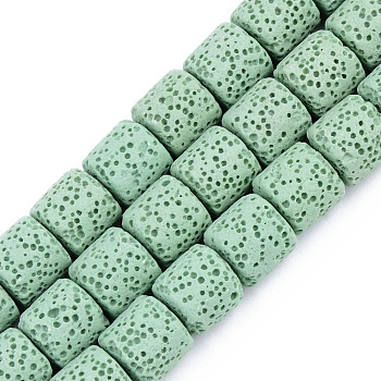 Synthetic Lava Rock Beads Strands, Dyed, Column, Aquamarine, 10x10mm, Hole: 2mm, about 39pcs/strand, 15.35 inch(39cm)
