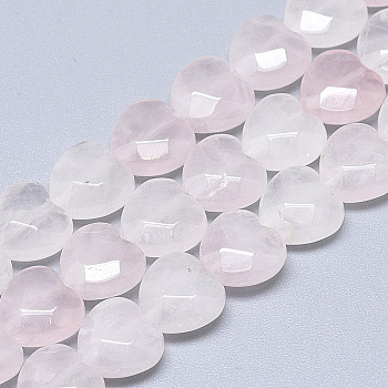 Natural Rose Quartz Beads Strands, Faceted, Heart, 10x10x5mm, Hole: 1.2mm, about 20pcs/strand, 7.4 inch