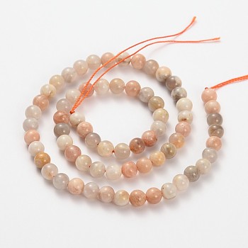 Natural Multi-Moonstone Round Beads Strands, 4mm, Hole: 0.8mm, about 97pcs/strand, 15.5 inch