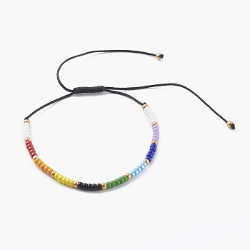 Adjustable Nylon Thread Braided Bead Bracelets, with Round Glass Seed Beads, Colorful, Inner Diameter: 1-5/8~4 inch(4~10cm)