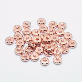 Brass Spacer Beads, Flat Round, Rose Gold, 6x2mm, Hole: 2mm