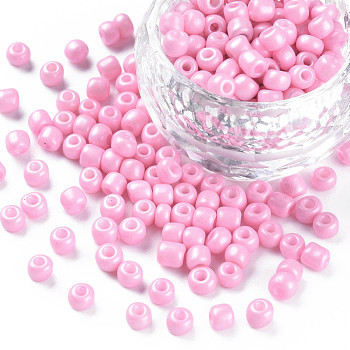 6/0 Glass Seed Beads, Dyed & Heated, Opaque Colours, Round Hole, Round, Pearl Pink, 4~5x3~4mm, Hole: 1.2mm, about 450g/pound
