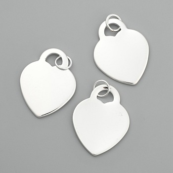 Brass Heart Pendants, Silver Color Plated, 32x25mm