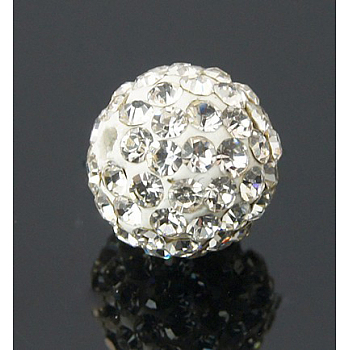 Pave Disco Ball Beads, Polymer Clay Rhinestone Beads, Grade A, Round, Crystal, PP12(1.8~1.9mm), 8mm, Hole: 2mm