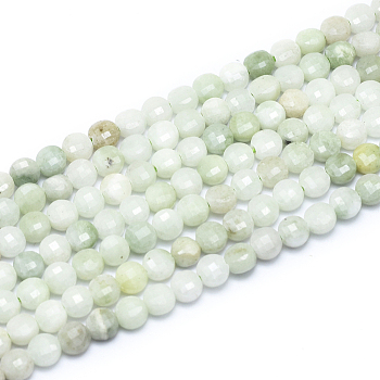 Natural Myanmar Jade/Burmese Jade Beads Strands, Faceted, Flat Round, 4~4.5x2.5~3mm, Hole: 0.7mm, about 104~109 pcs/Strand, 15.35 inch(39cm)