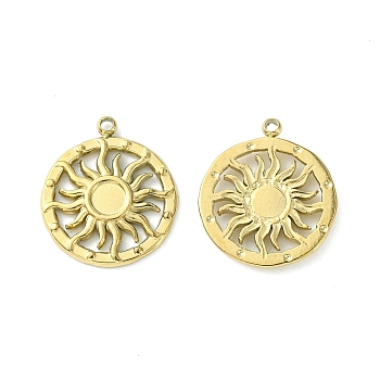 304 Stainless Steel Pendant Cabochon Settings, Sun, Real 14K Gold Plated, Tray: 3mm, 14.5x12.5x1.5mm, Hole: 1mm