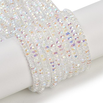 Electroplate Glass Beads Strands, Pearl Luster Plated, Faceted, Rondelle, White, 3x4mm, Hole: 1mm, about 145pcs/strand, 16''(40cm)