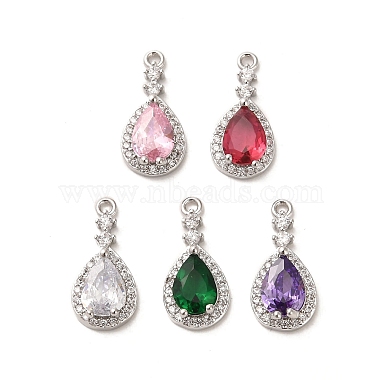 Real Platinum Plated Mixed Color Teardrop Brass+Glass Charms