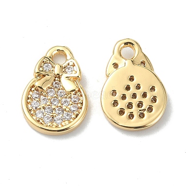 Real 18K Gold Plated Clear Bowknot Brass+Cubic Zirconia Charms