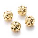 Alloy Hollow Beads, Round, Cadmium Free & Lead Free, Real 18K Gold Plated, 8x7~8mm, Hole: 1.5~2mm(PALLOY-P238-20G-RS)