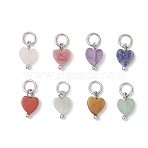 Natural Mixed Gemstone Heart Charms, with 304 Stainless Steel Findings, Mixed Dyed and Undyed, Stainless Steel Color, 10x6x2.5mm, Jump Ring: 5x0.8mm, Inner Diameter: 3.2mm(PALLOY-JF04905-02)