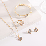 Alloy Crystal Rhinestone Pendant Necklace & Stud Earring & Ring & Cuff Bangle Sets, Golden, Heart, 400mm(FS-WG56C82-02)