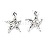 Animal Theme UV Plating Alloy Crystal Rhinestone Pendants, Platinum, Starfish Charm, 19x15x3.5mm, Hole: 1.8mm(ALRI-T012-07B-P)