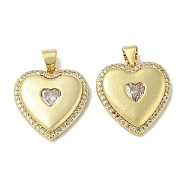 Rack Plating Brass Micro Pave Cubic Zirconia Pendants, Long-Lasting Plated, Lead Free & Cadmium Free, Heart Charms, Real 18K Gold Plated, 19.5x18x3mm, Hole: 5x3mm(KK-F869-06G)