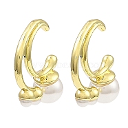 Rack Plating Brass Cuff Earrings with Plastic Pearl Beaded, Long-Lasting Plated, Lead Free & Cadmium Free, Real 18K Gold Plated, 23x17x7mm(EJEW-D069-03G)