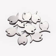 Stainless Steel Pendants, Fish, Stainless Steel Color, 14.5x12.5x1mm, Hole: 1mm(STAS-Q053)