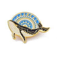 Whale with Sun Enamel Pin, Ocean Animal Alloy Enamel Brooch for Backpacks Clothes, Golden, Dodger Blue, 23x30x9mm(JEWB-C008-39G)