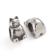 304 Stainless Steel European Beads, Large Hole Beads, Cat, Antique Silver, 12.2x7.5x8.5mm, Hole: 5mm(OPDL-G009-05AS)