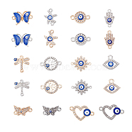 Jewelry Making Findings Kits, including Evil Eye Alloy Enamel Connector Charms and Pendants, with Crystal Rhinestones, Blue, Mixed Shapes, Platinum & Light Gold, 14~24.5x9.5~16.5x2.5~3mm, Hole: 2~2.5mm, 20pcs/set, 2 sets/box(DIY-AR0002-97)