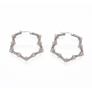 Long-Lasting Plated 304 Stainless Steel Wire Wrapped Hoop Earrings, Hypoallergenic Earrings, Star, Stainless Steel Color, 41x40x6.5mm, Pin: 1x0.6mm(EJEW-D250-02-P)