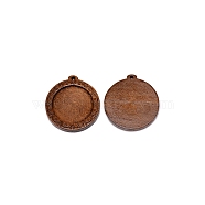 Wooden Pendant Cabochon Settings, Flat Round, Coconut Brown, Tray: 30mm, 44x40x6mm, Hole: 2.5mm(WOOD-WH0024-39)