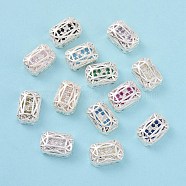 Eco-friendly Brass Micro Pave Cubic Zirconia Multi-strand Links, Rack Plating, Cadmium Free & Lead Free, Rectangle Octagon, Silver Color Plated, Mixed Color, 12x8x5mm, Hole: 1.2mm(KK-D076-05A-S)