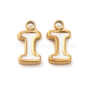 304 Stainless Steel Enamel Charms, Real 14K Gold Plated, Letter, Letter I, 8x4.5x1.3mm, Hole: 1.2mm(STAS-L022-292G-I)