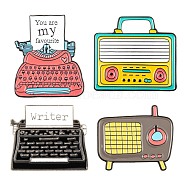 4Pcs 4 Style Creative Zinc Alloy Brooches, Enamel Pin, with Iron Butterfly Clutches or Rubber Clutches, Radio & Typewriter, Mixed Color, 23~30x25.5~30.5mm, Pin: 1mm, 1pc/style(JEWB-LS0001-41)