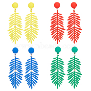 4 Pairs 4 Colors Alloy Leaf Dangle Stud Earrings with 925 Sterling Silver Pins, Long Drop Earrings for Women, Mixed Color, 70mm, Pin: 0.8mm, 1 Pair/color(EJEW-AN0002-61)