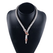 Alloy Popcorn Chain Necklaces, Colorful Rhinestone Magnetic Snake Necklace, Platinum, 22.05 inch(56cm)(NJEW-Z020-01D-P)