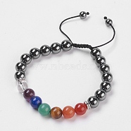 Chakra Jewelry, Non-Magnetic Synthetic Hematite Braided Bead Bracelets, with Mixed Stone and Alloy Findings, Nylon Cord, Cardboard Boxes, 2 inch(5.1cm)(BJEW-JB03775)