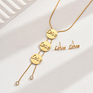 Stylish Stainless Steel Word Love Stud Earrings & Necklaces for Women's Daily Parties and Banquets, Real 18K Gold Plated(PN7501)