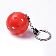 Plastic Pickleball Keychain, with Iron Ring, Round, Red, 11.8cm(KEYC-C003-01D)