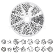 Elite 240Pcs 8 Style 304 Stainless Steel Bead Caps, Stainless Steel Color, 6~8x1.5~2.5mm, Hole: 0.5~1.2mm, 30pcs/style(STAS-PH0005-41)