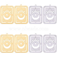 20Pcs 2 Colors 304 Stainless Steel Pendants, Rectangle with Star and Moon, Golden & Stainless Steel Color, 31.5x22.5x1mm, Hole: 1.6mm, 10pcs/color(STAS-SZ0003-11)