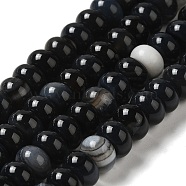 Natural Agate Beads Strands, Dyed & Heated, Rondelle, Black, 8~8.5x4.5~5.5mm, Hole: 1.4mm, about 41pcs/strand, 7.40~7.48''(18.8~19cm)(G-H295-C03-06)