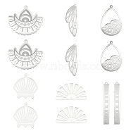 201 Stainless Steel Open Back Bezel Pendants, For DIY UV Resin, Epoxy Resin, Pressed Flower Jewelry, Laser Cut, Stainless Steel Color, 32.5x22x1mm, Hole: 1.4mm, 12pcs/box(STAS-FH0001-29P)