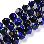 Natural Tiger Eye Beads Strands, Dyed & Heated, with Seed Beads, Six Sided Celestial Dice, Prussian Blue, 11.5~12.5x11.5~12.5mm, Hole: 1mm, about 29~30pcs/strand, 15.55~15.94inch(39.5~40.5cm)(G-A030-B01-03-12mm)