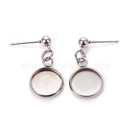 304 Stainless Steel Stud Earring Settings, Stainless Steel Color, 23mm, Pin: 0.9mm, Tray: 10mm(STAS-L226-019H-P)